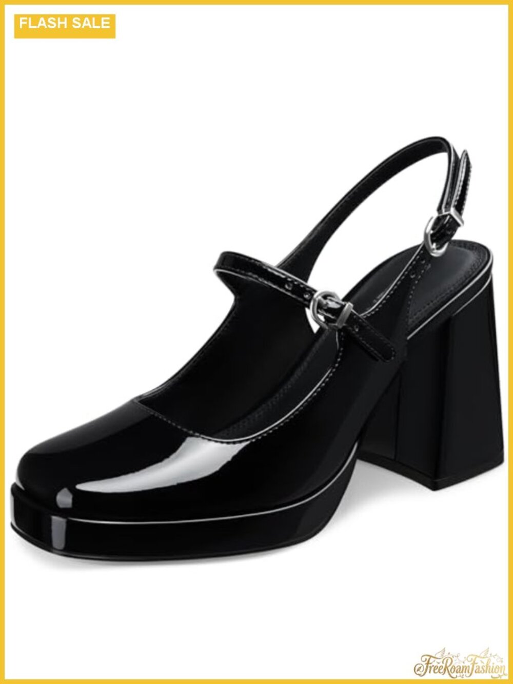 Women's Chunky Platform Mary Jane Pumps Faux Leather Slingback Closed Toe